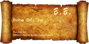 Behm Béla névjegykártya